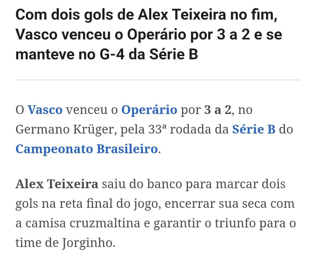 Gole do Alex Teixeira no clássico Vasco x Operário.