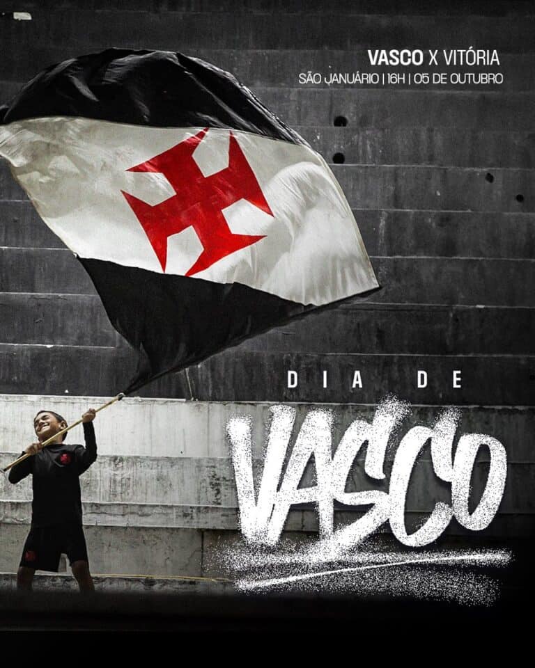 Vasco com bandeira gigante ao vento.