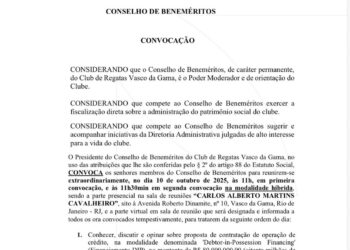 Convocação do Conselho de Beneméritos do Vasco.