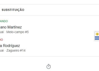Jogador de futebol entrando em campo com uniforme do Uruguai.