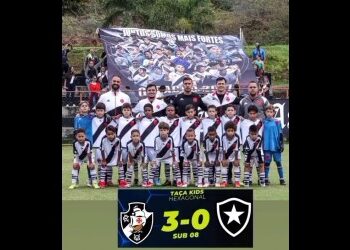 Jogadores mirins do Vasco e Botafogo em campo.