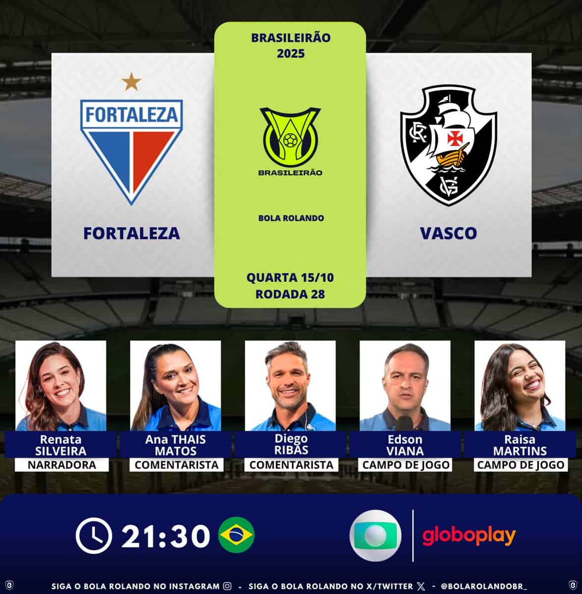 Fortaleza e Vasco em anúncio de jogo do Brasileirão 2025.