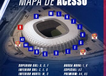 Entradas, mapa de acesso do estádio Castelão com setores.