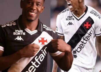 Jogadores do Vasco com uniforme preto e branco.