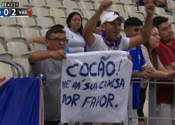 Catorze amigos vestindo camisas do Vasco, apoiando o time no estádio.