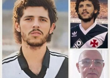 Futebolista com cabelo castanho e barba, camisa do Vasco.