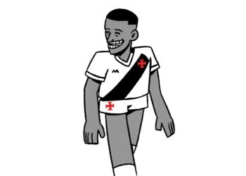 Vasco da Gama cartoon, usando uniforme com escudo.