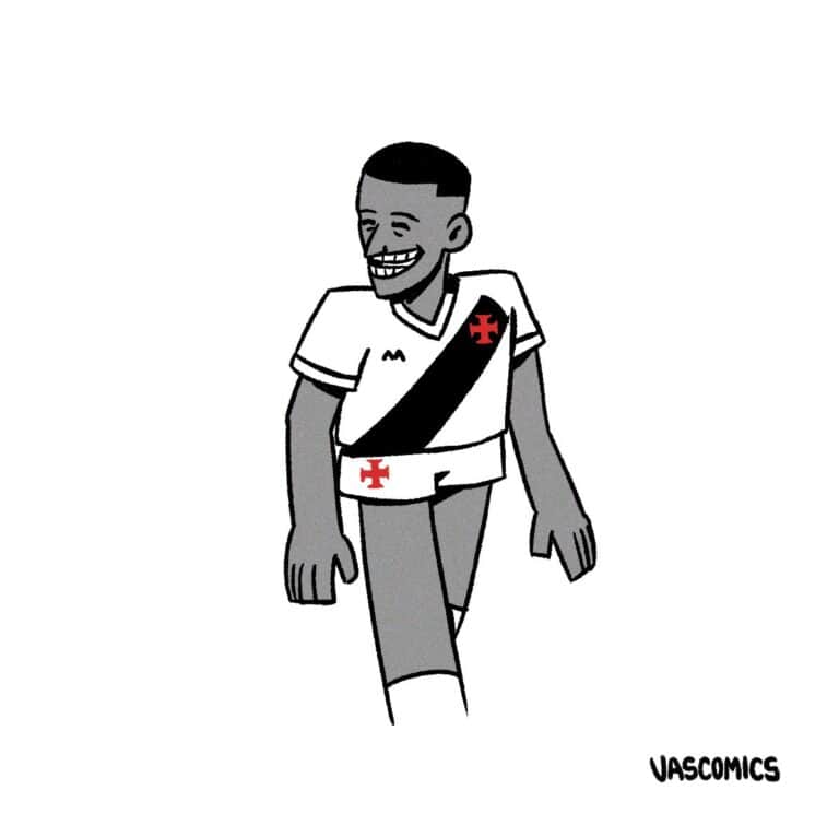 Vasco da Gama cartoon, usando uniforme com escudo.