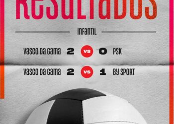 Resultado de jogo infantil Vasco vs PSK e Vasco vs By Sport com placares de 2 a 0 e 2 a 1.