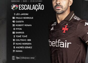 Escalação do Vasco contra o Fluminense na Série A do Brasileiro.
