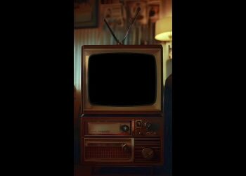 Tela de televisão antiga em ambiente acolhedor.