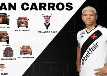 Cauan Carros com jogadores do Vasco em desenhos animados.