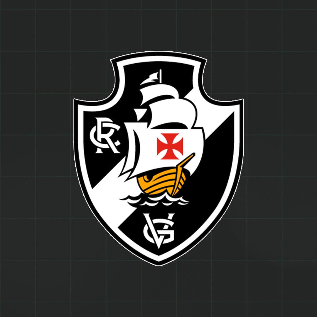 Escudo do Vasco da Gama com navio e cruz vermelha.