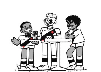 Vasco da Gama com amigos, rindo com comemoração.