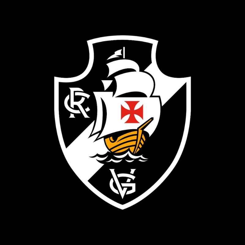 20251028-115105-1-1-1-1 Vasco da Gama: escudo clássico em preto e branco com detalhes coloridos.