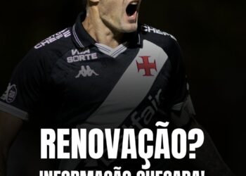 Vasco football player celebrando com expressão de força, usando uniforme preto e branco com o escudo do clube.