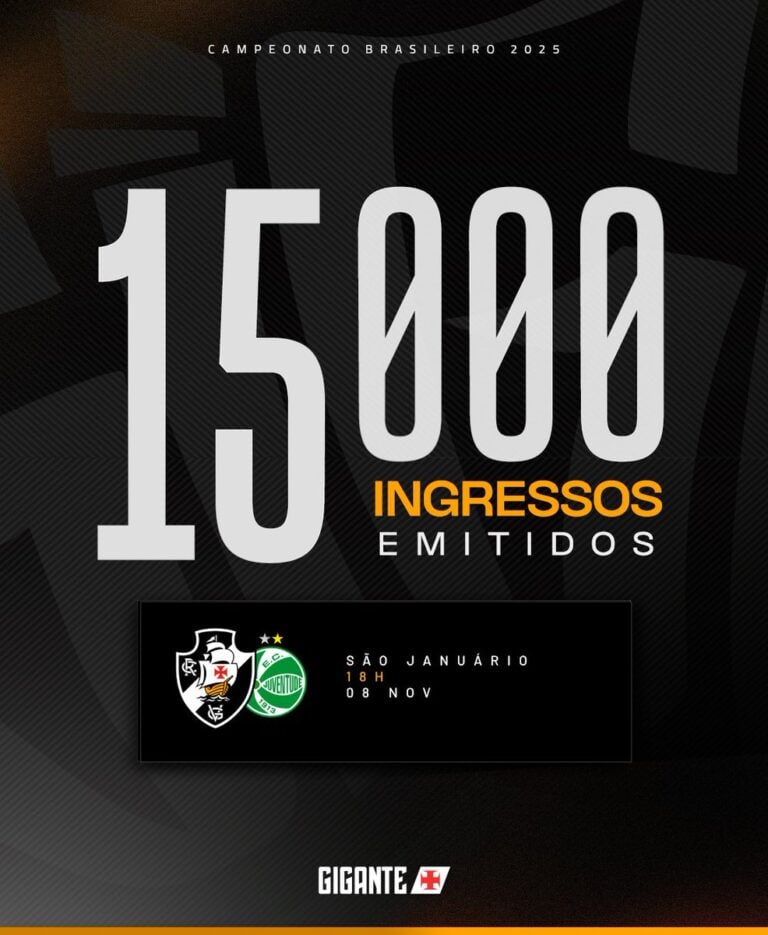 15.040 ingressos vendidos para o jogo do Vasco.