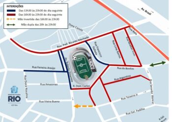 Estádio do Vasco com acessos e interdições no entorno.