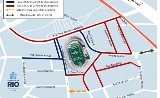 Estádio do Vasco com acessos e interdições no entorno.