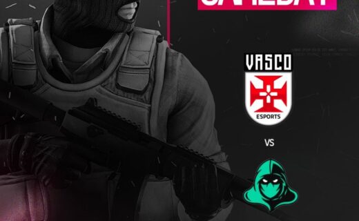 Jogador com máscara de guerra e rifle na mão.