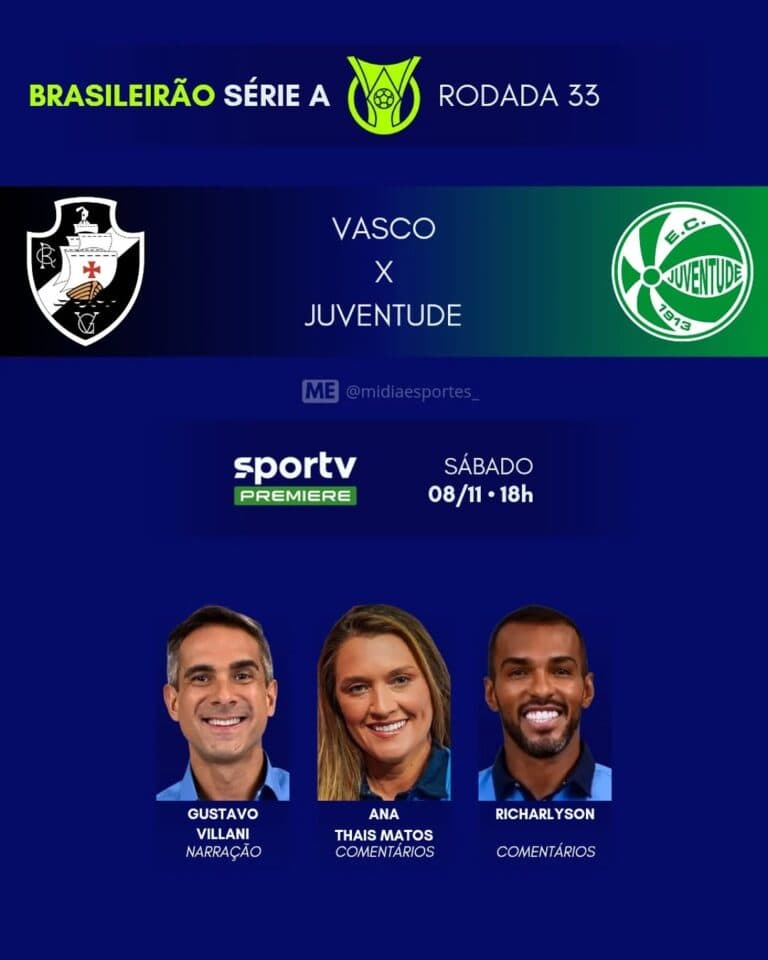 Vasco e Juventude logos e detalhes do jogo.