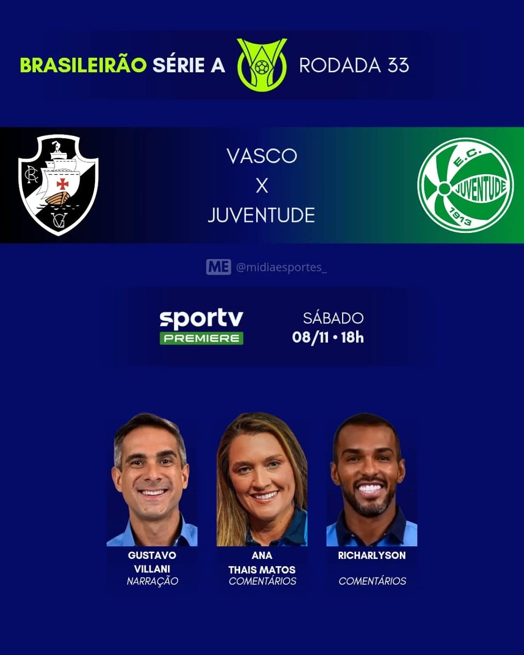 Vasco e Juventude logos e detalhes do jogo.