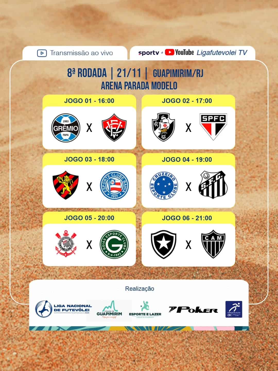 Futebol de campeonatos no estádio com logos dos times.