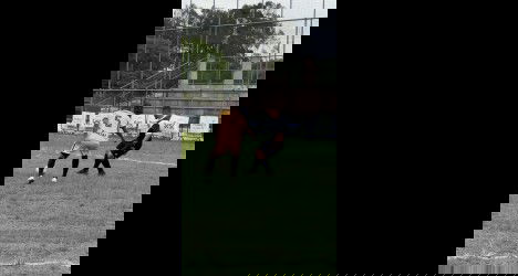 Cano sendo disputado entre jogadores de futebol.