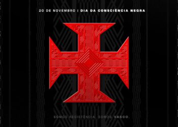 Vasco símbolo com fundo preto e detalhes vermelhos.