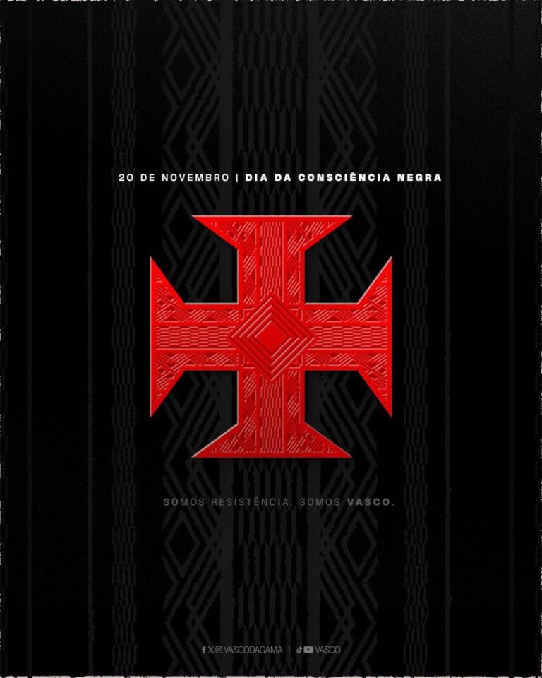 Vasco símbolo com fundo preto e detalhes vermelhos.