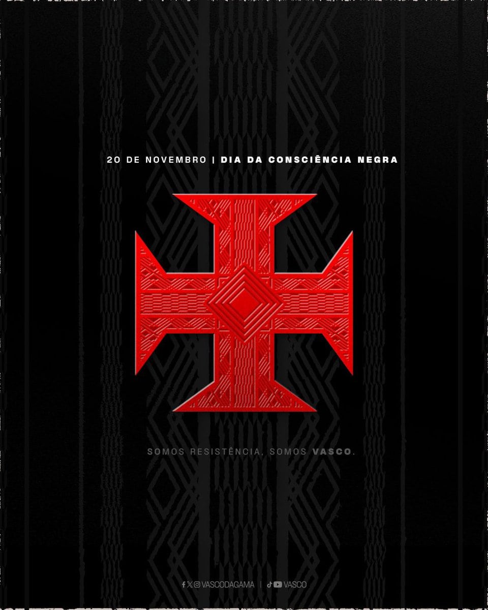 Vasco símbolo com fundo preto e detalhes vermelhos.