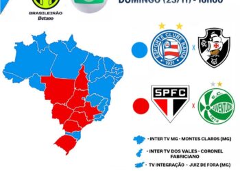 Árvore de futebol do Brasil com times destacados em mapa colorido.