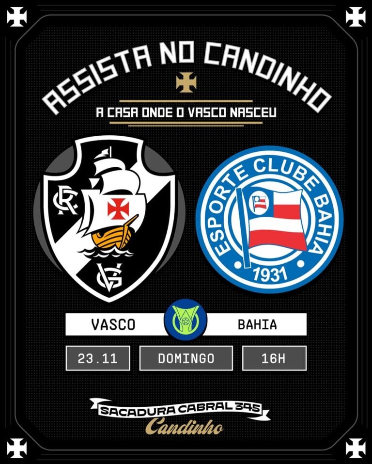 Vasco e Bahia em anúncio de jogo de futebol.