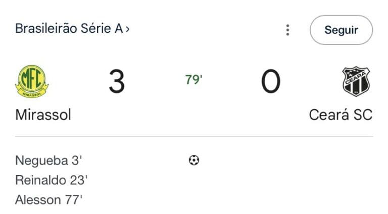 1. Gol do Mirassol no jogo atual.