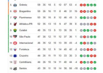 Campeão Palmeiras com tabela de classificação.