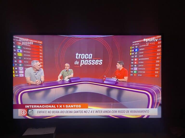1. Transmissão de programa esportivo com mesa de debate.