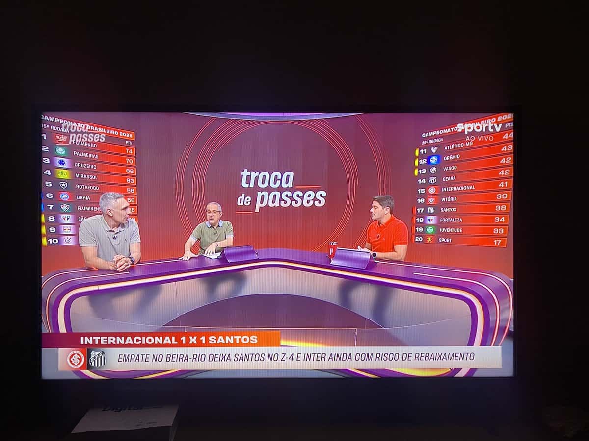1. Transmissão de programa esportivo com mesa de debate.