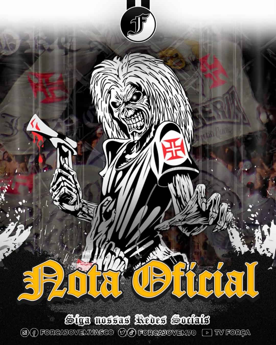 Artilheiro com arma em mãos, simbolizando força e resistência do Vasco.