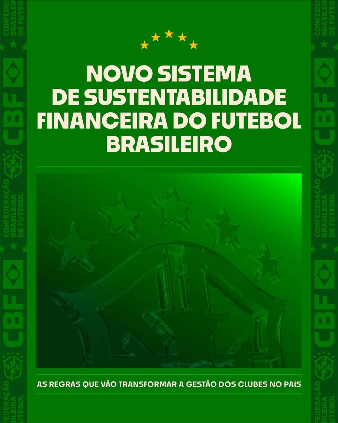 Selo verde com estrelas e texto em destaque, representando nova gestão financeira do futebol no Brasil.