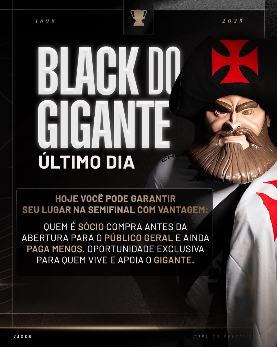 Máscara de gigante com símbolo do Vasco, detalhe de cores vermelho e preto.