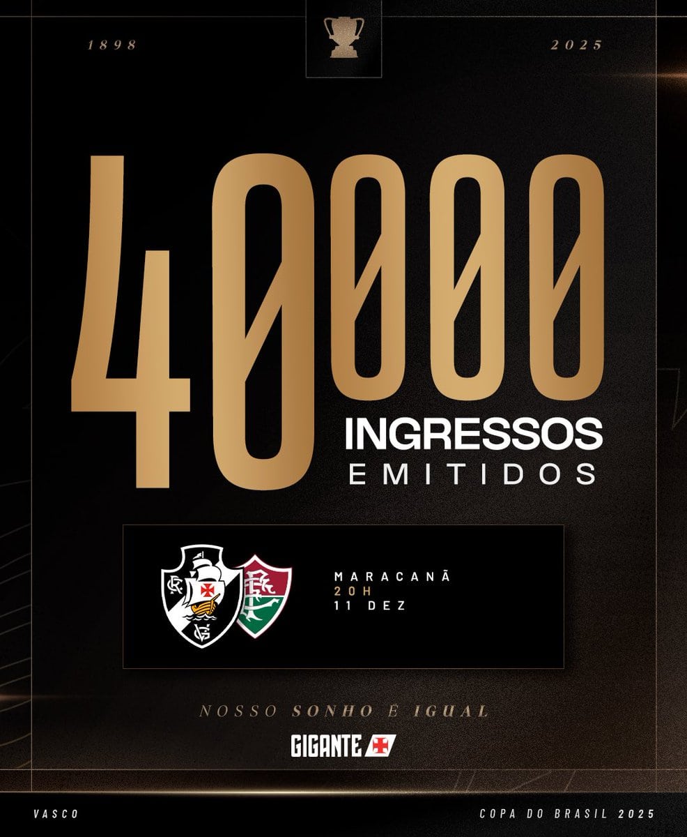 2. Alt: Ingressos para jogo do Vasco na Copa do Brasil 2025, Maracanã às 20h, dia 11 de dezembro, com logotipos do time e informações do evento.