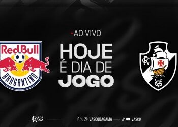 Red Bull Bragantino e Vasco, logo e mensagem de jogo.