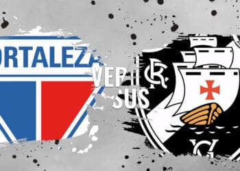 Fortaleza e Vasco, escudos de times de futebol, lado a lado.