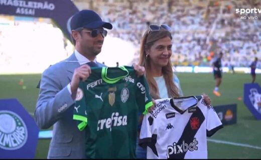 Josh Wander e Leila Pereira antes de Vasco x Palmeiras