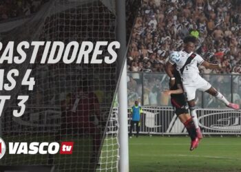 Goleiro defendendo bola no gol do Vasco.