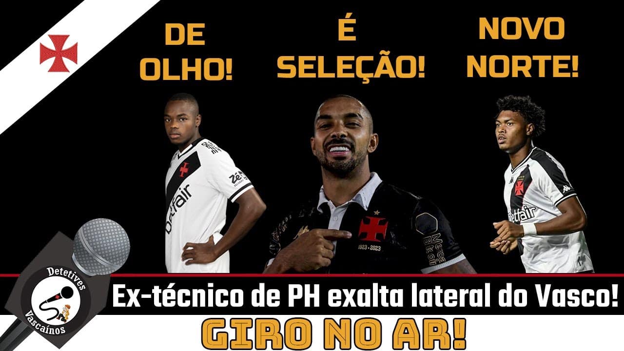 Jogadores do Vasco em destaque, dois com uniforme branco e um com uniforme preto.