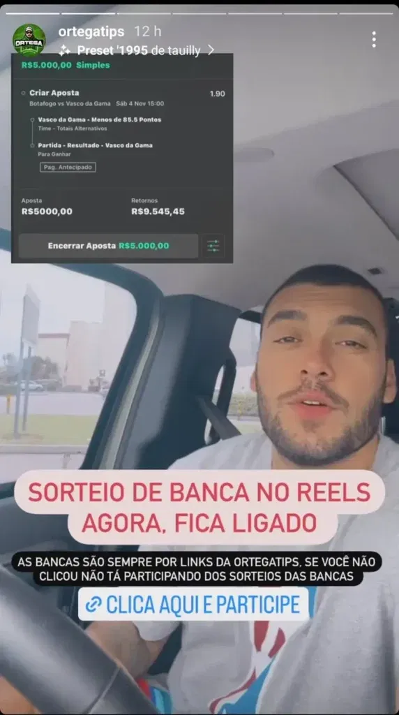 Post de Pedro Ortega sobre jogo Botafogo x Vasco